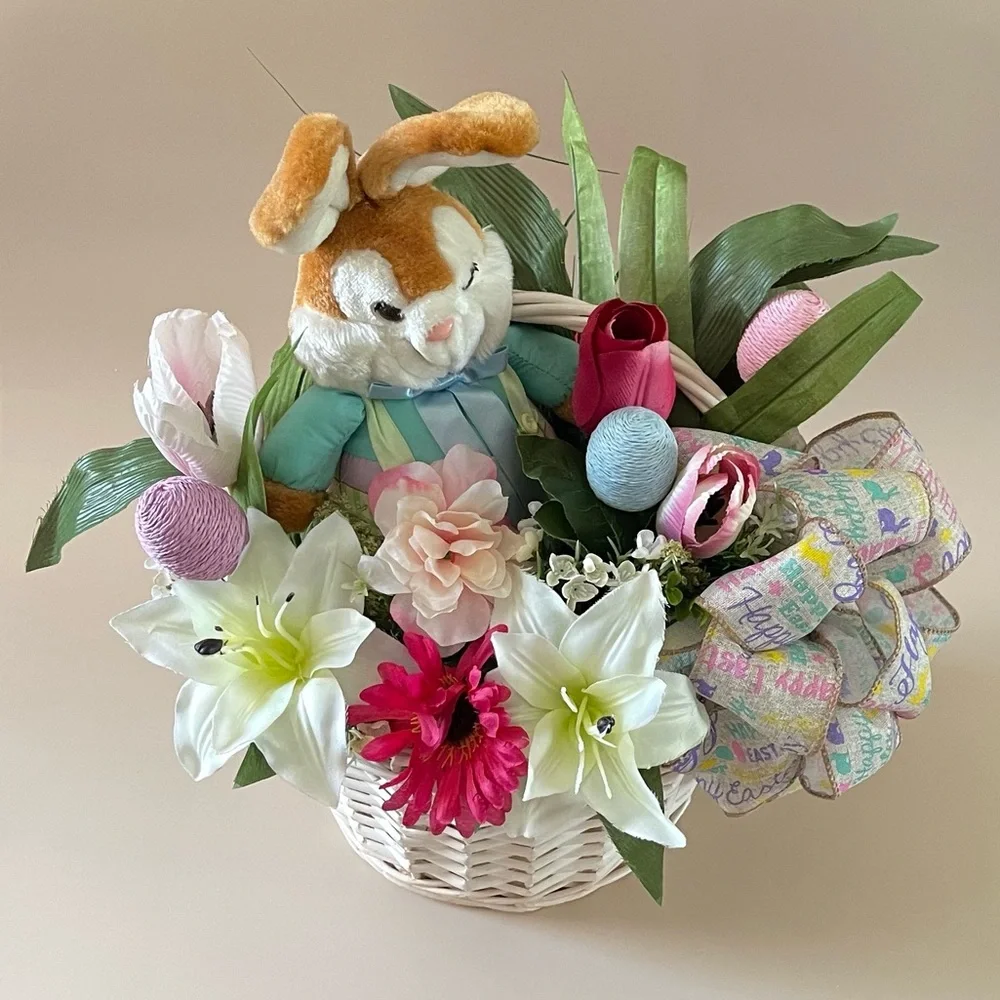 Easter Bunny Floral Arrangement Spring Basket Centerpiece